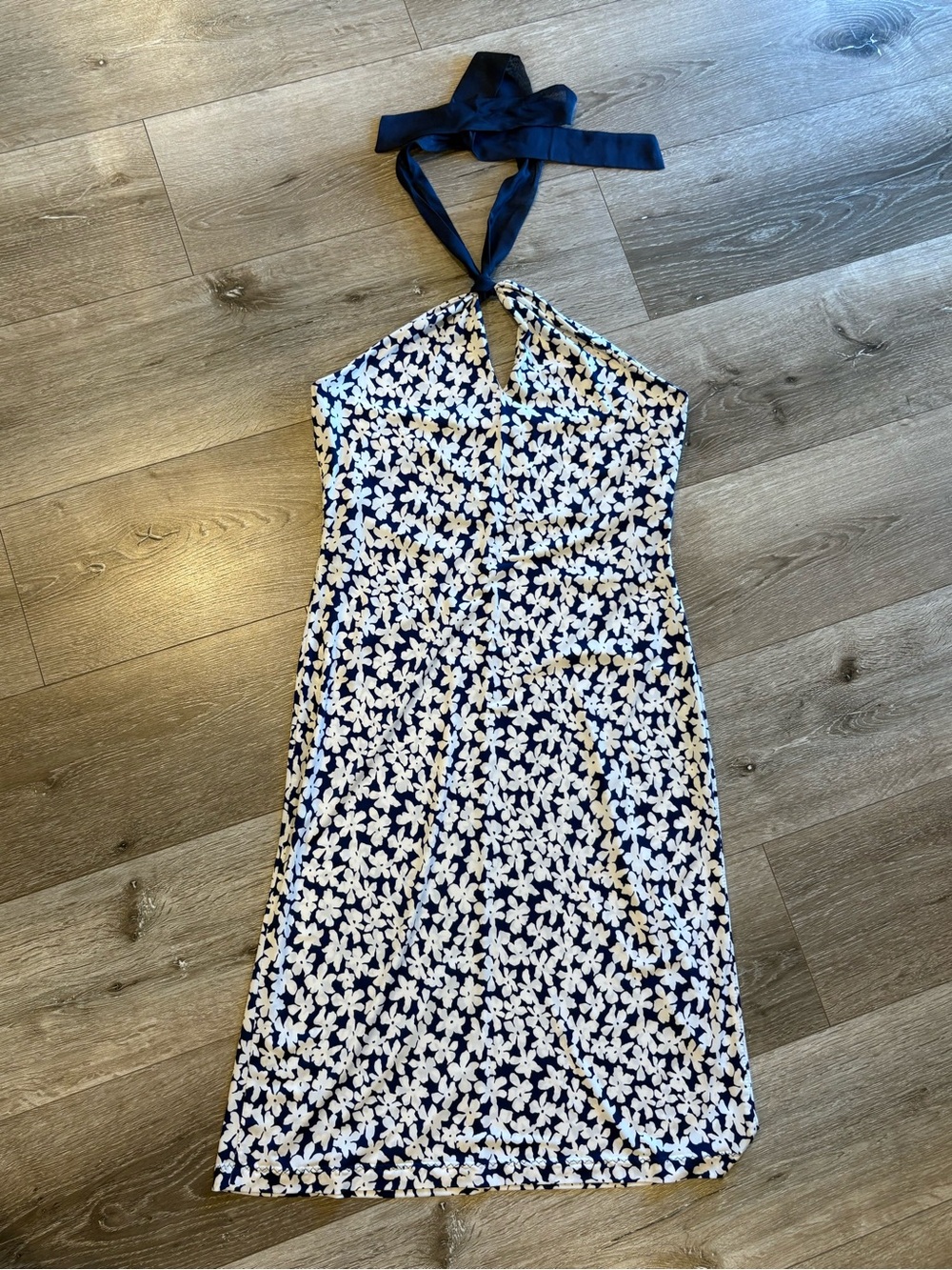 TropiCouture Navy & White Floral Halter Dress